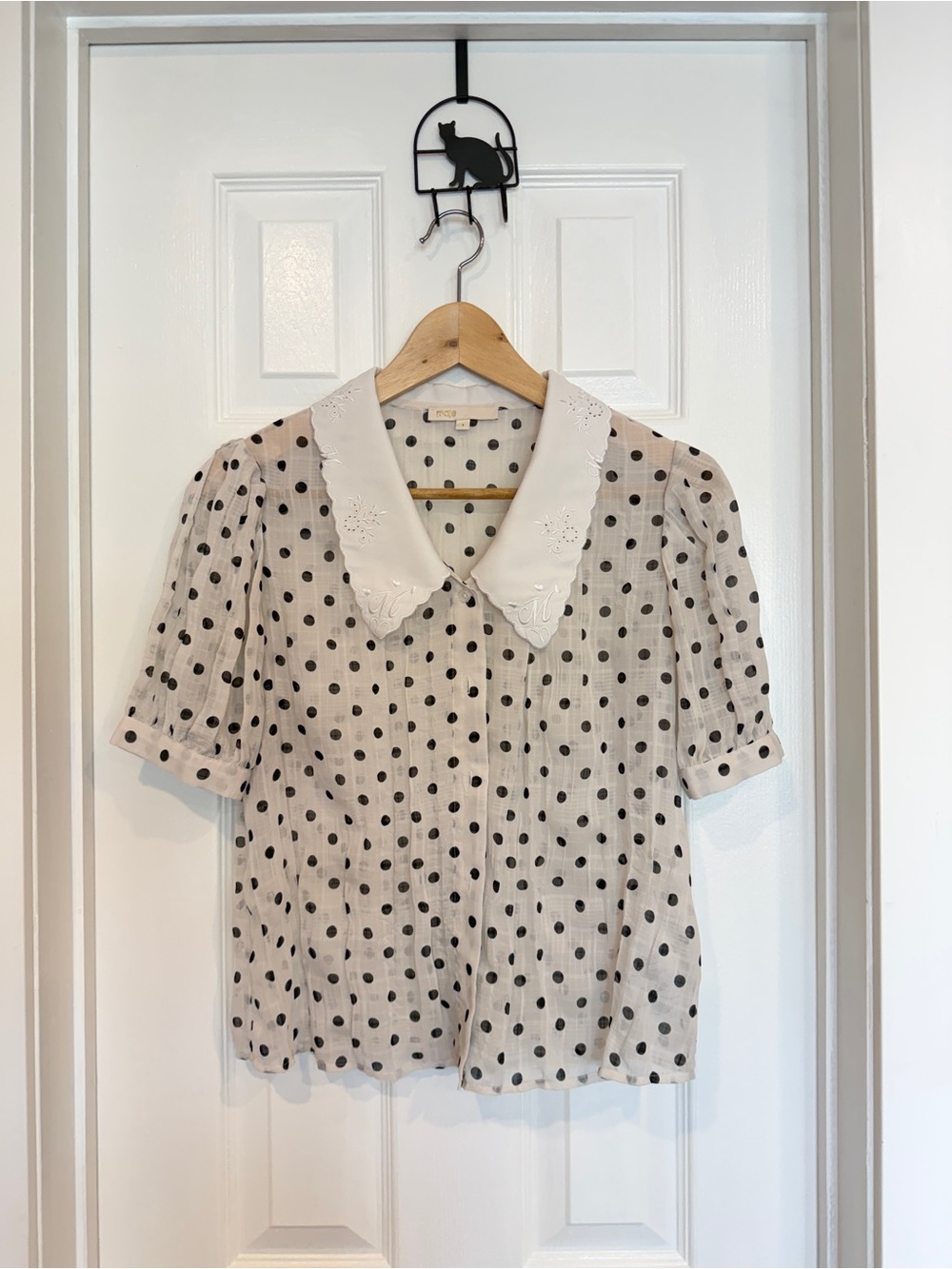 Maje Polka Dot Short Sleeve Blouse